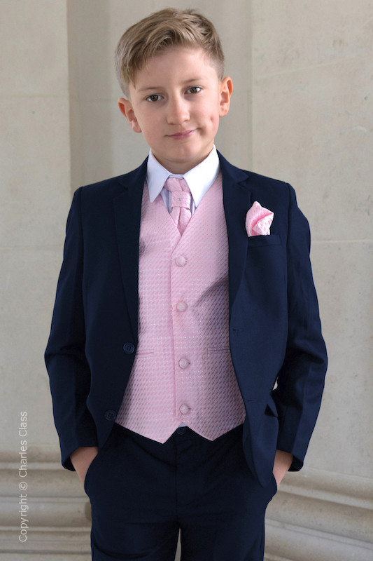 Boys Navy & Pink Diamond Jacket Suit - Freddie